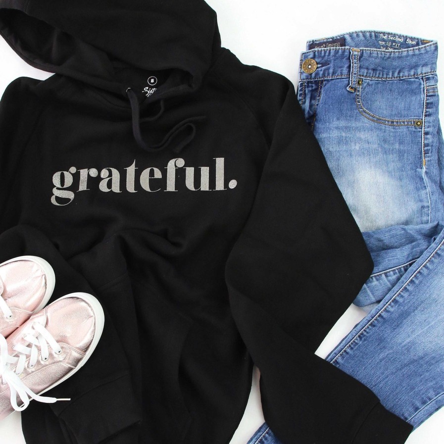 Apparel Hoodies | Grateful Hoodie - Black With Charcoal Shimmer Print