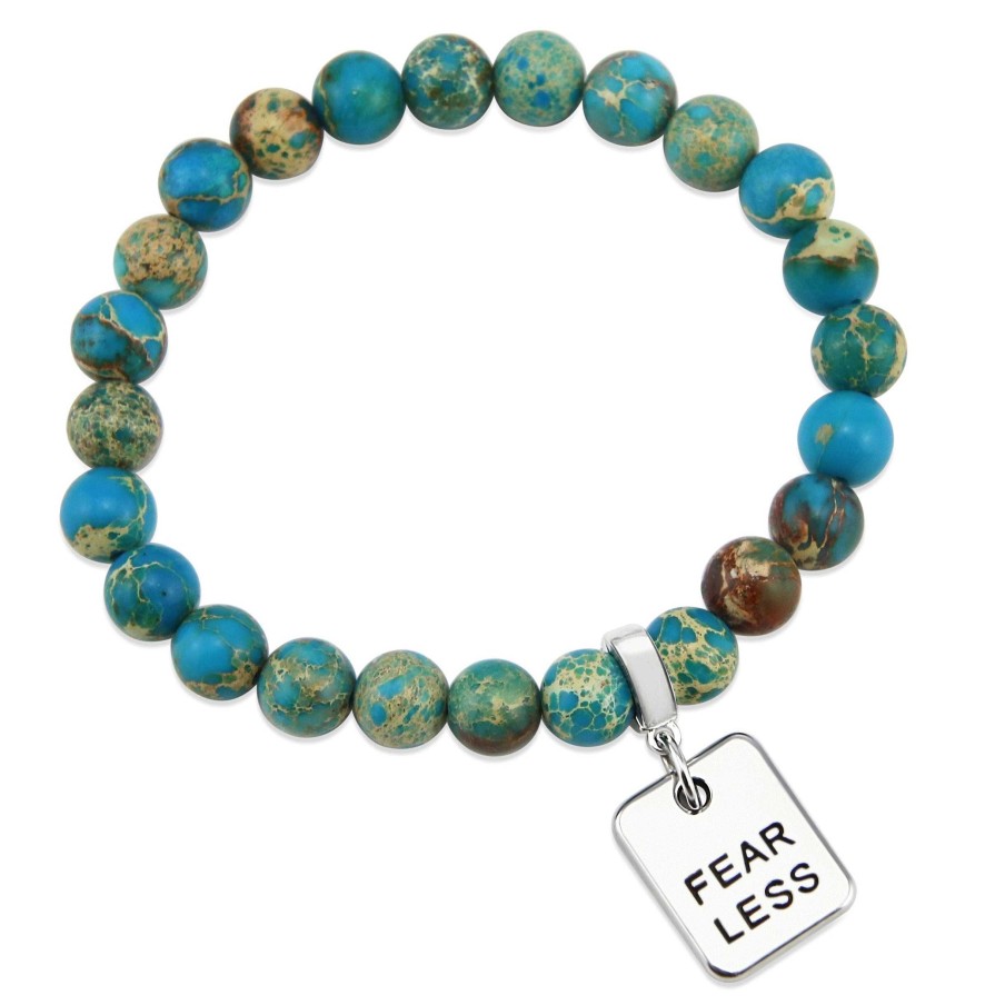 Jewellery Bracelets | Precious Stone Bracelet Imperial Jasper Lagoon 8Mm Beads - With Silver Word Charms