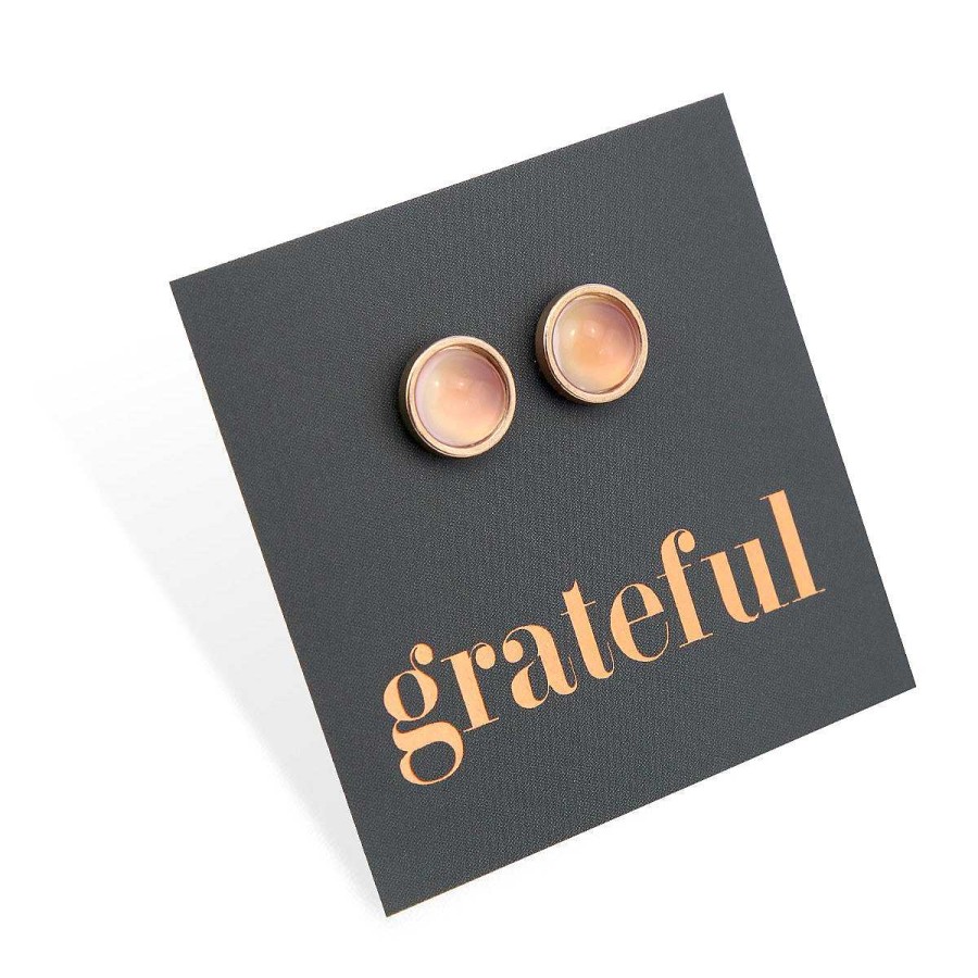 Jewellery Stainless Steel Circle Studs | Grateful - Rose Gold Stainless Steel 8Mm Circle Studs - Peach Fuzz Glow Pearl Resin (12662)