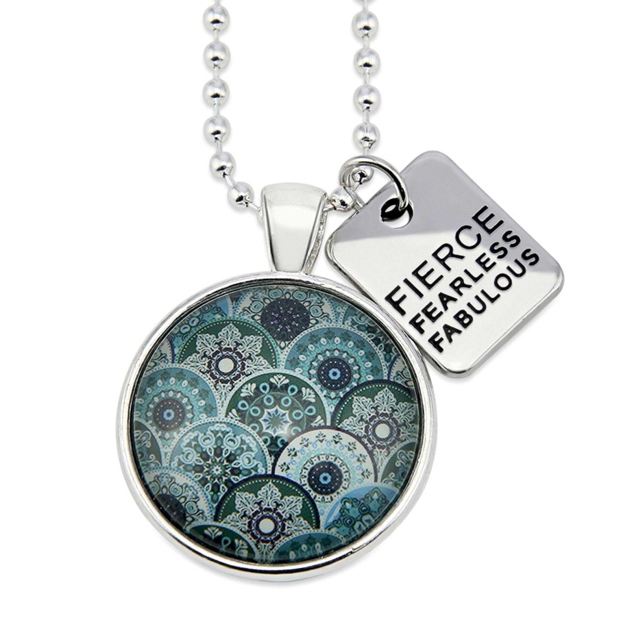 Jewellery Papa Glewy | Teal Collection - Bright Silver 'Fierce Fearless Fabulous' Necklace - Cirque (12835)