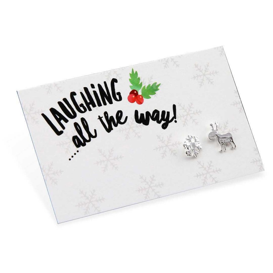 Jewellery Cute Stud Earrings | Laughing All The Way - Reindeer & Snowflake Earring Studs - Silver (2304)