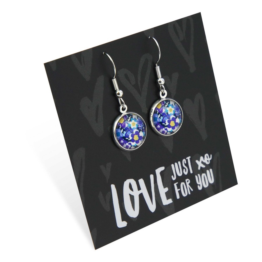 Jewellery Circle Drop Dangles | Spring - Love Just For You - Bright Silver Dangle Earrings - Purple Perennials (12713)