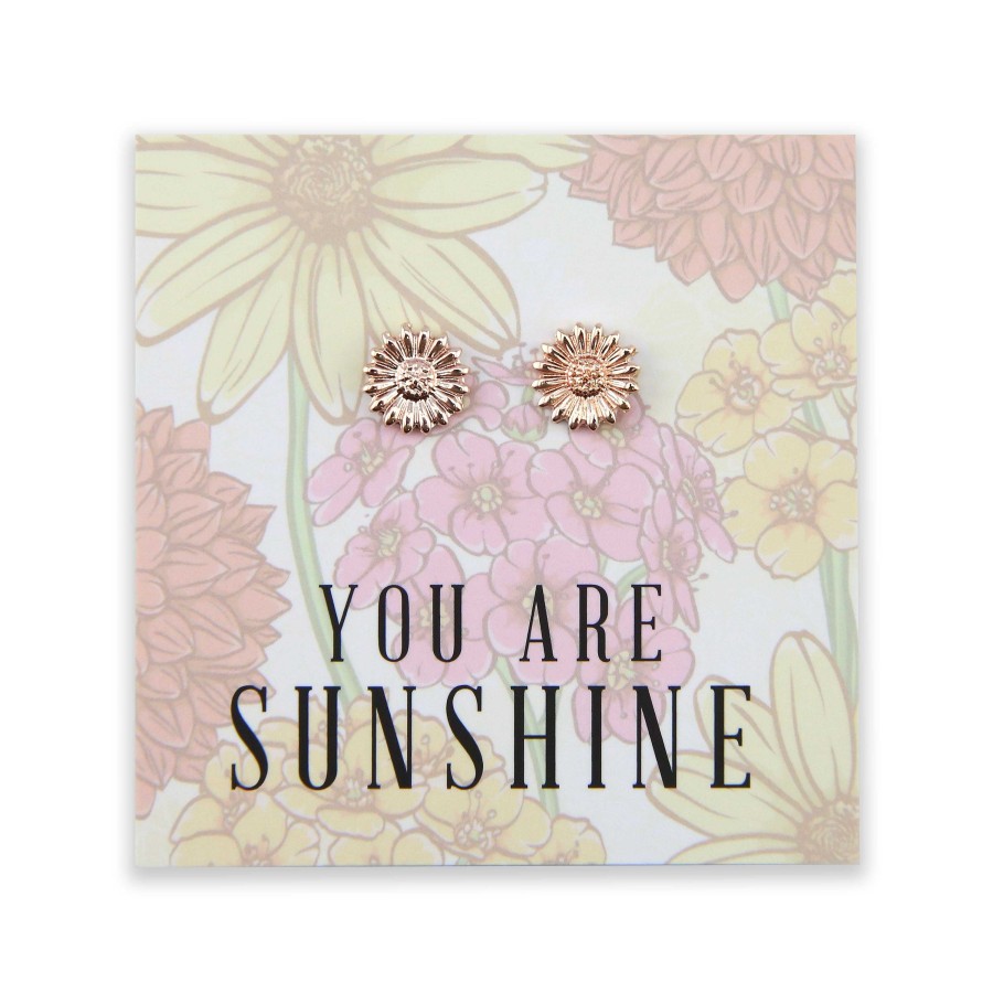 Jewellery Cute Stud Earrings | Wildflower Collection - You Are Sunshine - Sunflower Earring Studs - Rose Gold (8607-F)