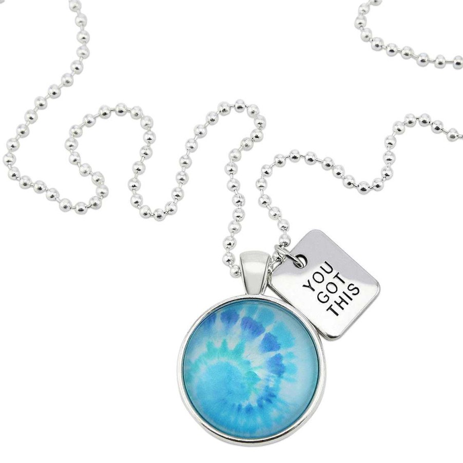 Jewellery Papa Glewy | Teal Collection - Bright Silver 'You Got This' Necklace - Tie Dye Swirl (12432)