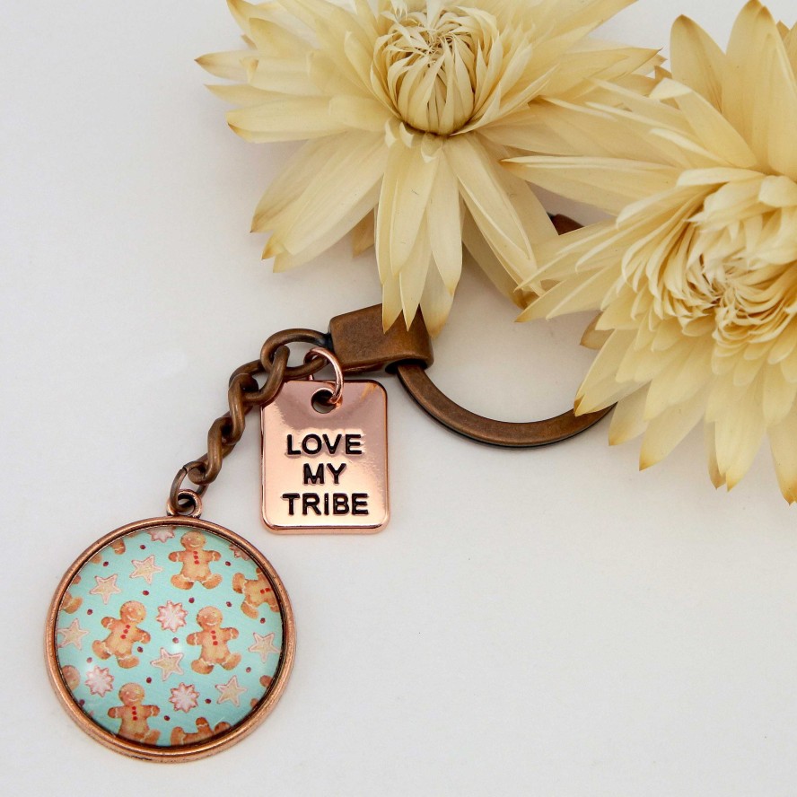 Accessories Papa Glewy | Christmas - Vintage Rose Gold 'Love My Tribe' Keyring - Gingerbread Aqua (10254)