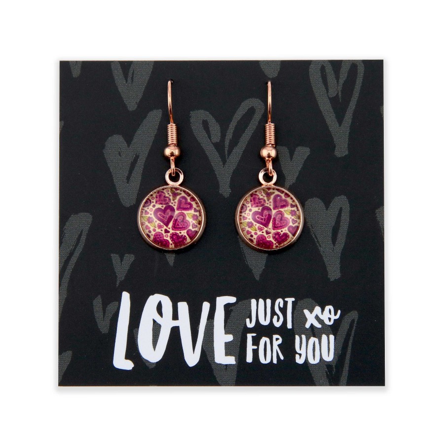 Jewellery Circle Drop Dangles | Spring -Love Just For You - Rose Gold Dangle Earrings - Heart Patch (12823)