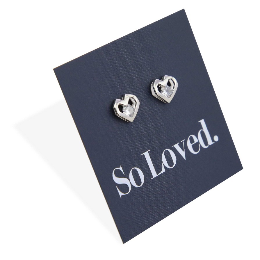 Jewellery Sterling Silver Studs | Open Hearts Stud With Cubic Zirconia - Sterling Silver - So Loved (8307)