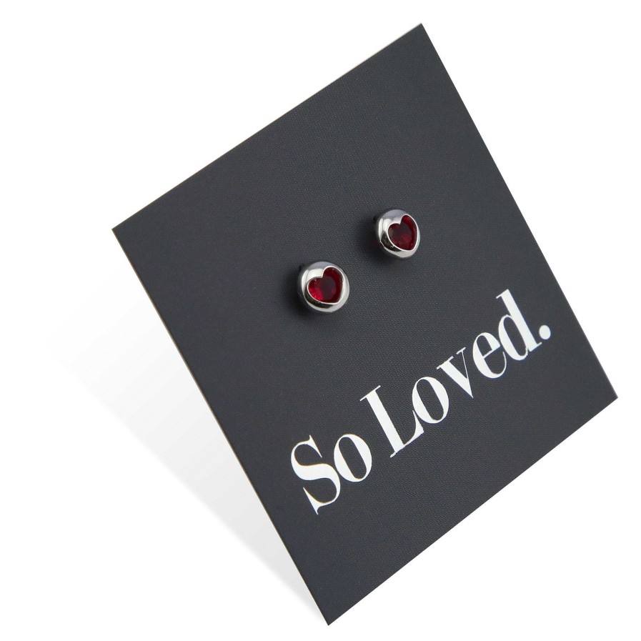 Jewellery Sterling Silver Studs | Ruby Hearts Studs - Sterling Silver - So Loved (8317-S)