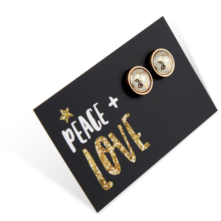 Jewellery Christmas | Gold Star - Peace + Love - Rose Gold Stainless Steel Stud (2202)