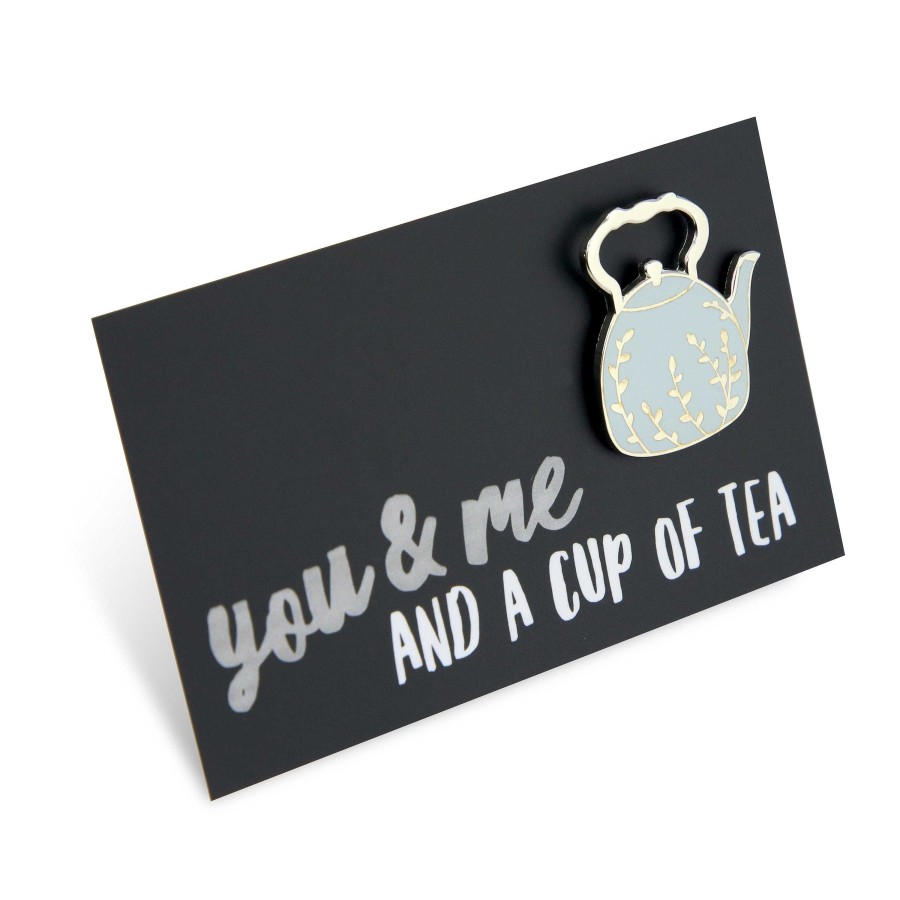 Accessories Accessories | You & Me And A Cup Of Tea - White And Gold Teapot Enamel Badge Pin - (12261)