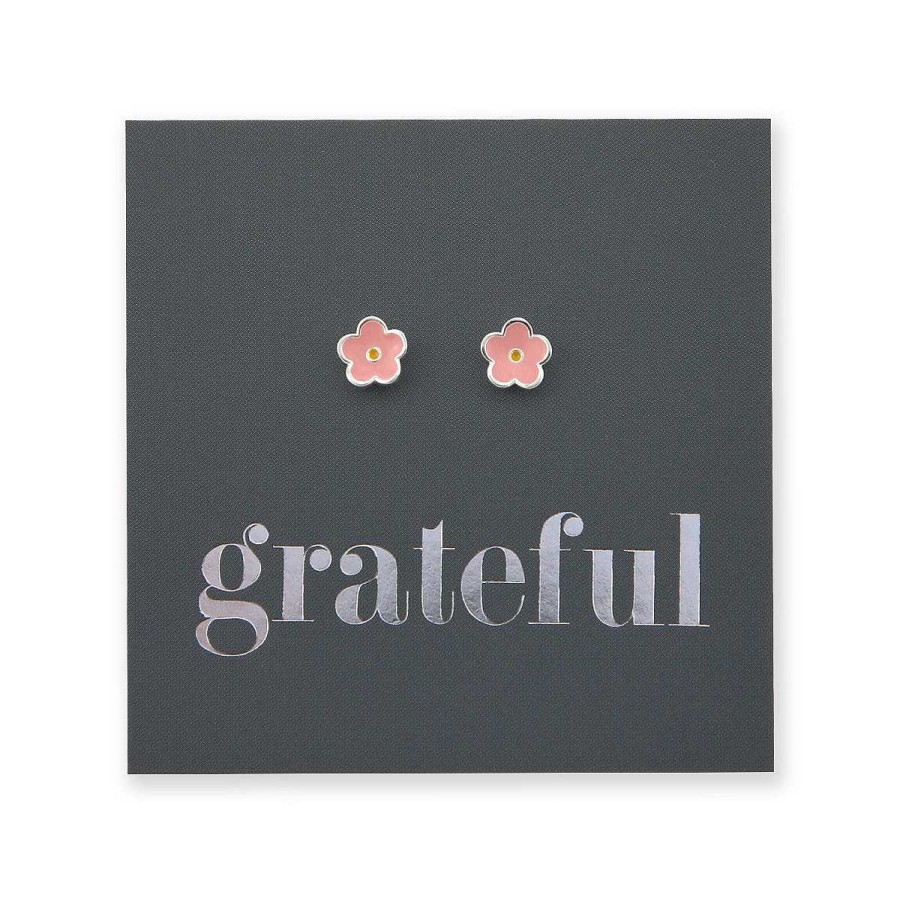 Jewellery Sterling Silver Studs | Tiny Flower Bud Studs - Sterling Silver And Soft Pink Enamel - Grateful (8911-F)