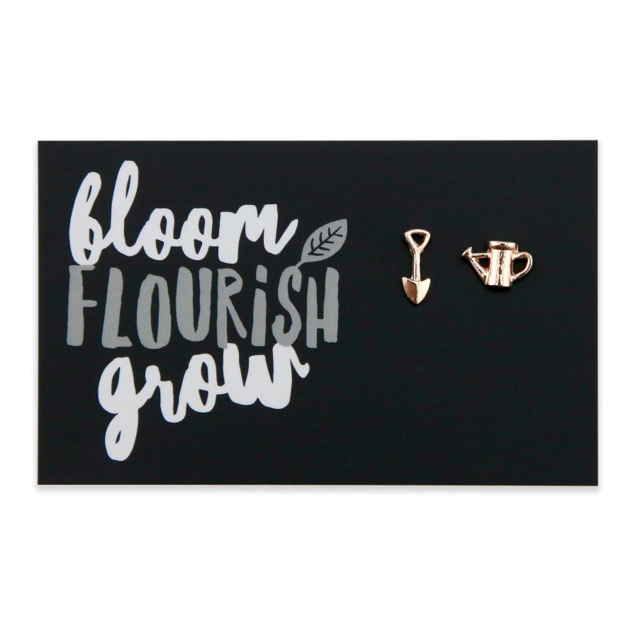 Jewellery Cute Stud Earrings | Spade & Watering Can Earring Studs - Bloom Flourish Grow - Rose Gold (9303)