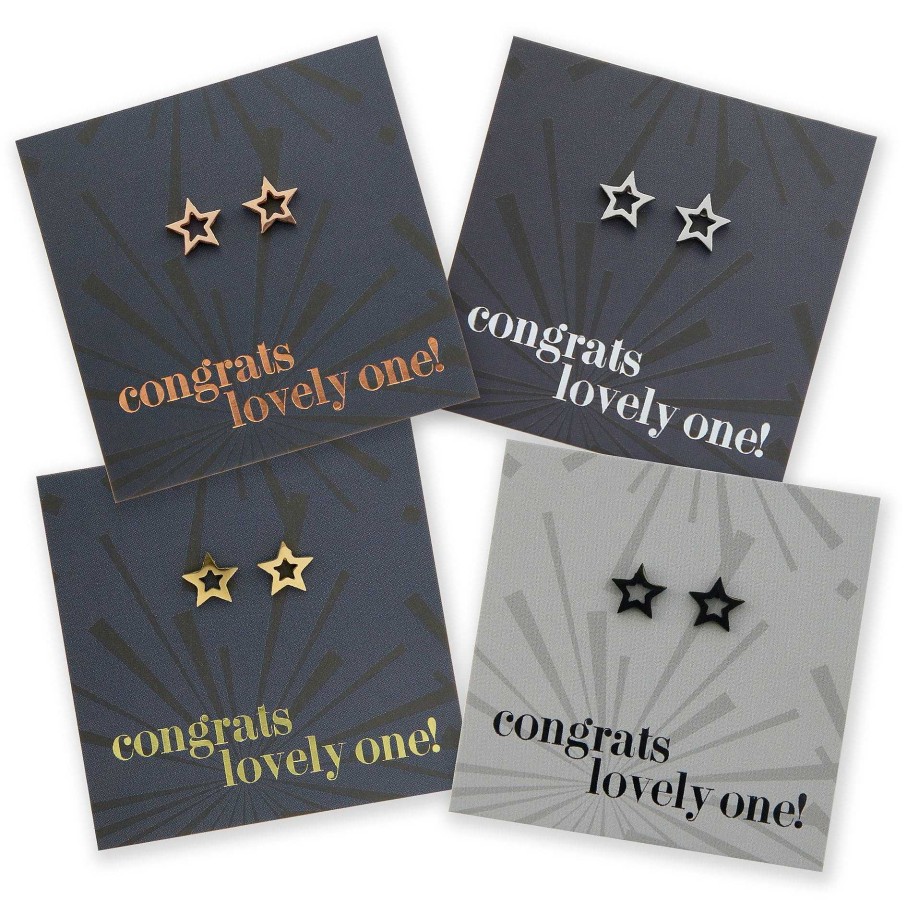 Jewellery Premium Studs | Stainless Steel Earring Studs - Congrats Lovely One - Open Stars