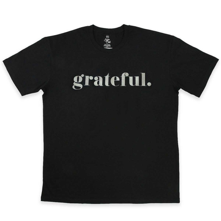 Apparel Tees Tanks & Totes | Grateful - Plus Size Long Boxy Tee - Black With Charcoal Shimmer Print