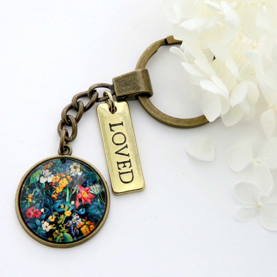 Accessories Papa Glewy | Spring - 'Loved' - Vintage Gold Keyring - Night Garden (10964)