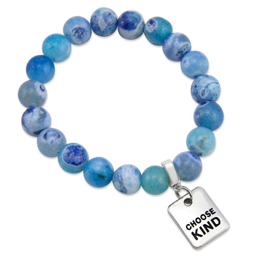 Jewellery Bracelets | Stone Bracelet - Surf Spray Fire Agate 10Mm Beads - With Silver Word Charm