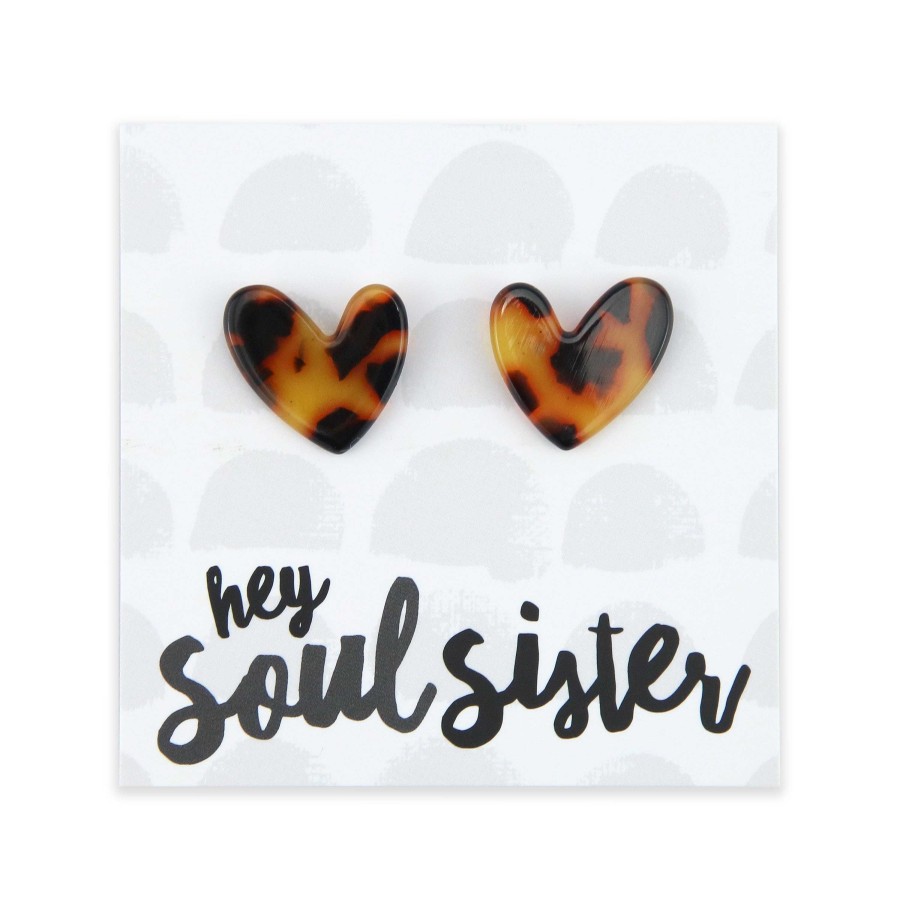 Jewellery Statement Earrings | Hey Soul Sister - Resin Heart Studs - Tortoiseshell (12233)