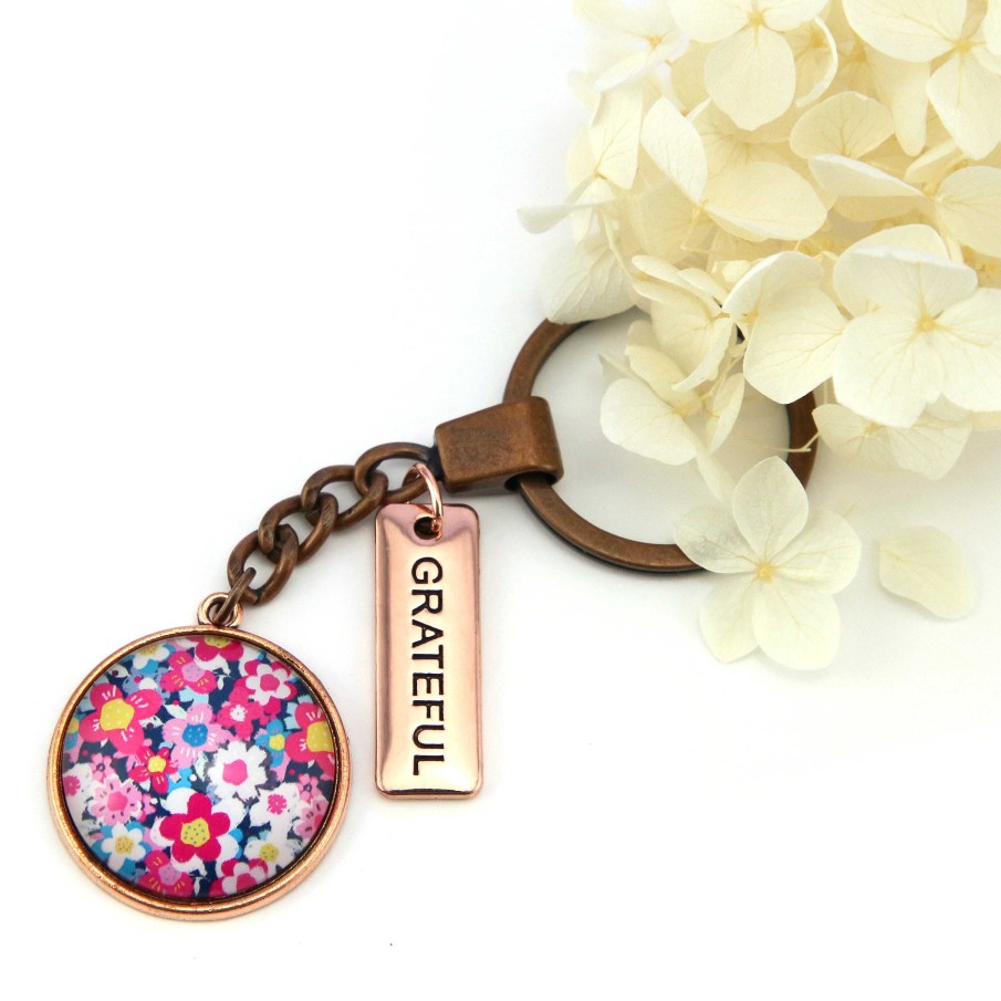 Accessories Papa Glewy | Pink Collection - 'Grateful' Vintage Rose Gold Keyring - Pink Perennial (10244)