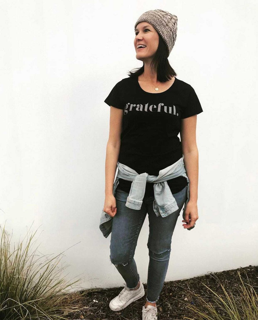 Apparel Tees Tanks & Totes | Grateful Tee - Black Scoopy - Charcoal Shimmer Print