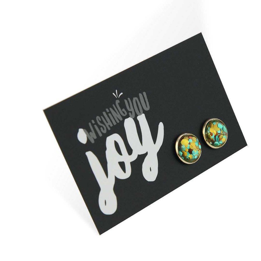 Jewellery Sparklefest | Sparklefest - Wishing You Joy - Bright Gold Stud Earrings - Big Glitter Teal, Rust & Gold Party (11144)