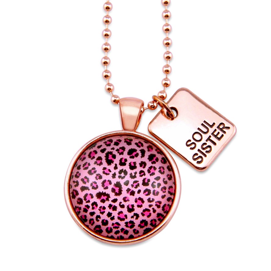 Jewellery Papa Glewy | Pink Collection - Rose Gold ' Soul Sister ' Circle Necklace - Pink Leopard (10354)