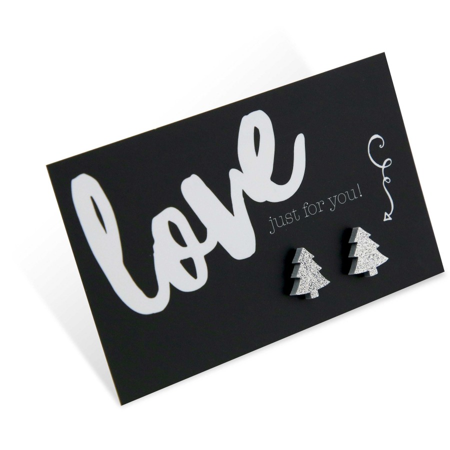 Jewellery Christmas | Sparkle Acrylic Studs Tree - Love Just For You - Silver Glitter (9712-F)