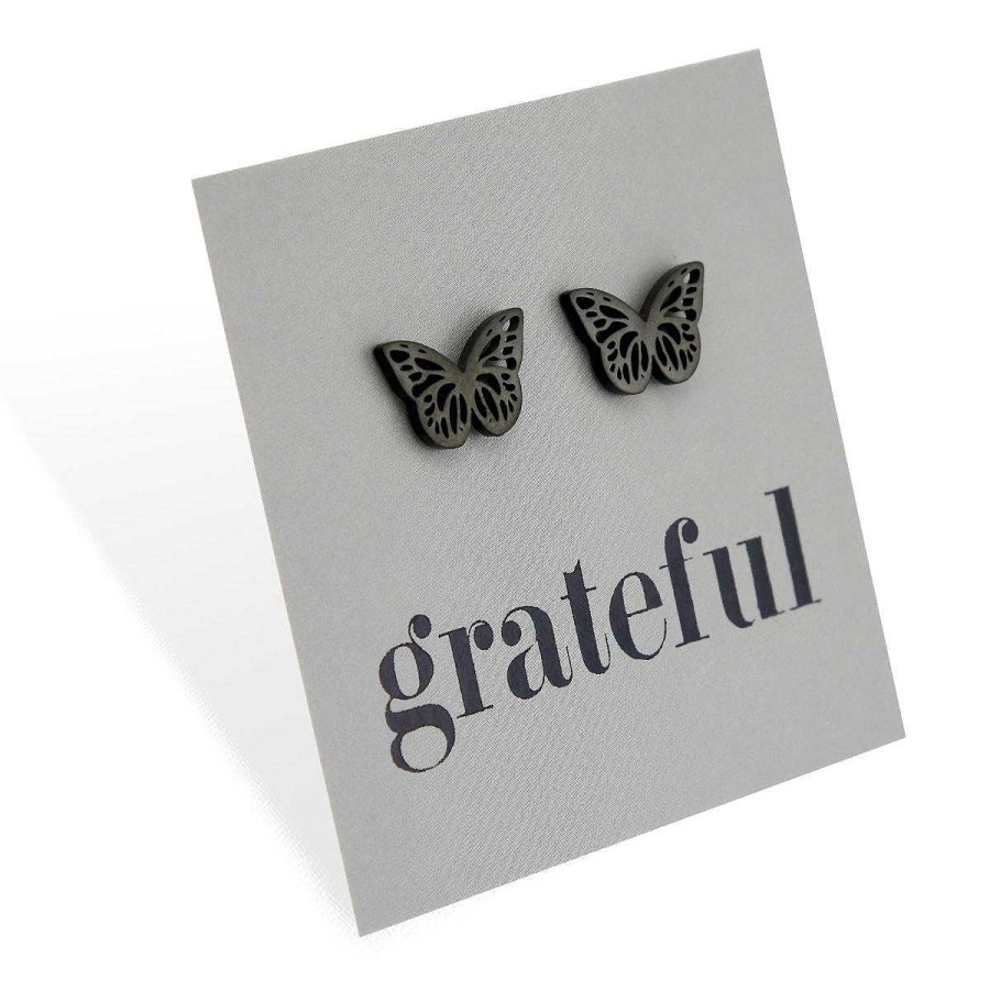 Jewellery Premium Studs | Stainless Steel Earring Studs - Grateful - Butterfly Beauties