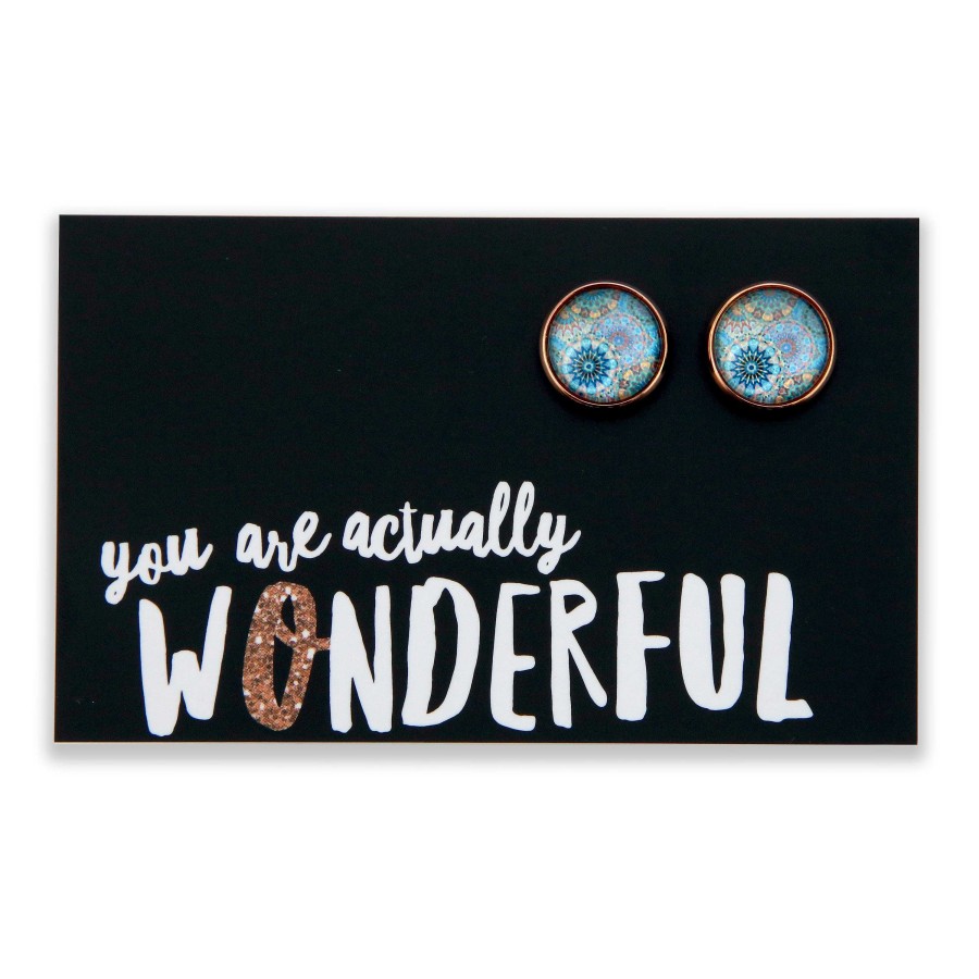 Jewellery Deluxe Stud Earrings | Teal Collection - You Are Actually Wonderful - Rose Gold Surround Circle Studs - Panama (2408-R)