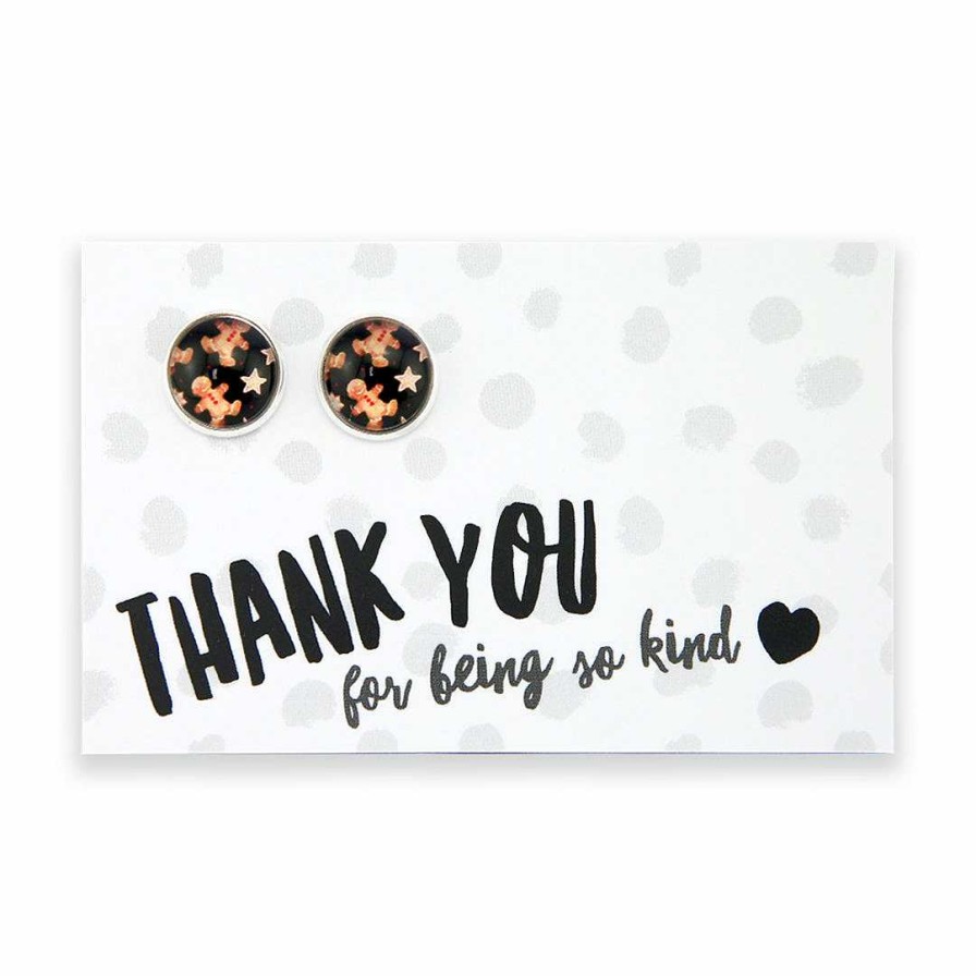 Jewellery Deluxe Stud Earrings | Christmas - Gingerbread Black - Bright Silver 12Mm Circle Studs - Thank You For Being So Kind (11412)