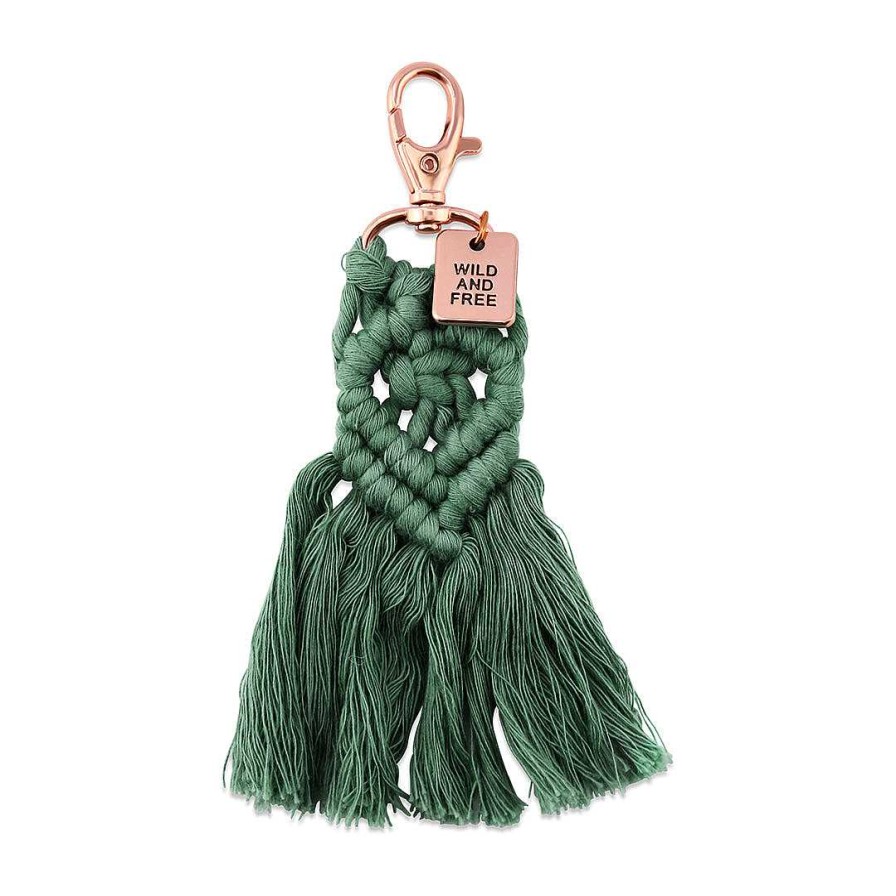 Accessories 50% Off | Boho Collection - Macrame Tassel Keyring / Bag Accessory 'Wild & Free' Spring Green & Rose Gold (7011-3)