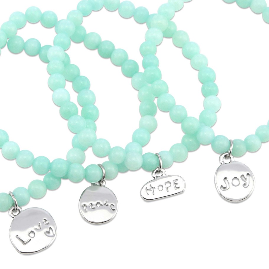 Jewellery Christmas Bracelets | Christmas Bracelet - Minty Agate 6Mm Bracelet With Silver Word Charm