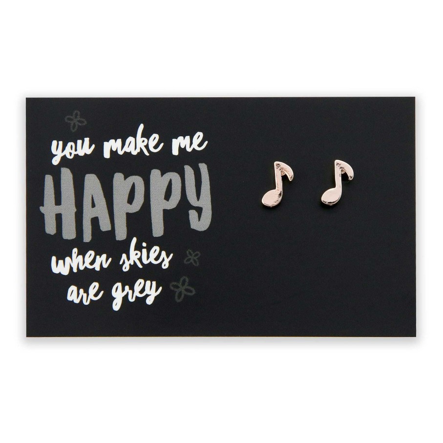 Jewellery Cute Stud Earrings | Music Note Earring Studs - You Make Me Happy - Rose Gold (9410)