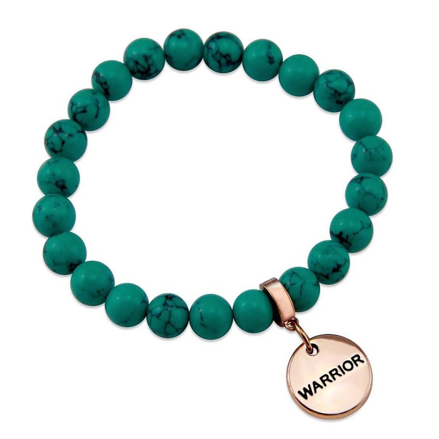 Jewellery Bracelets | Teal Collection Stone Bracelet - Dark Teal Marble Stone 8Mm Bead Bracelet - Rose Gold Word Charms