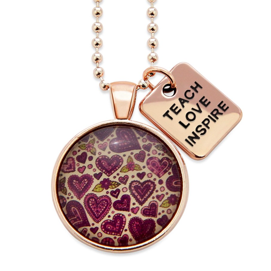 Jewellery Papa Glewy | Spring - 'Teach, Love, Inspire' Rose Gold Necklace - Heart Patch - (10655)