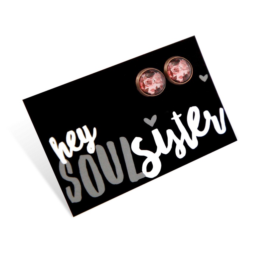 Jewellery Deluxe Stud Earrings | Pink Collection - Hey Soul Sister - Vintage Copper Surround Circle Studs - Rosie (8101-F)