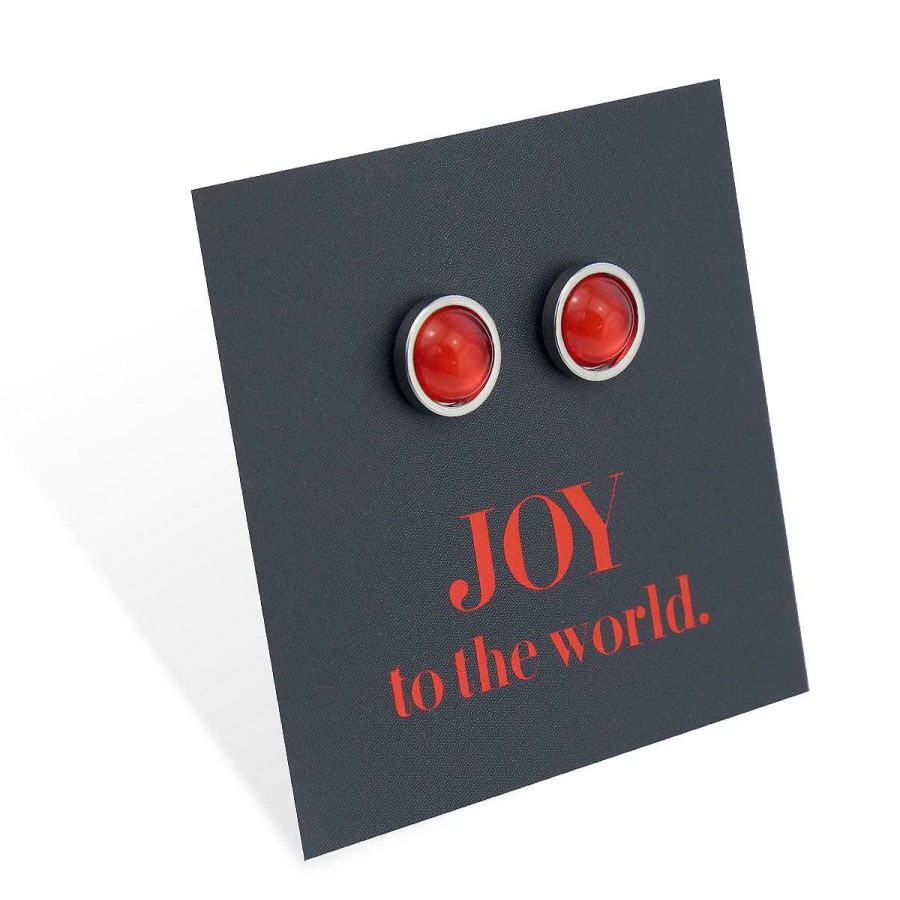 Jewellery Christmas | Joy To The World - Silver Stainless Steel 8Mm Circle Studs - Ruby Red (8312-R)