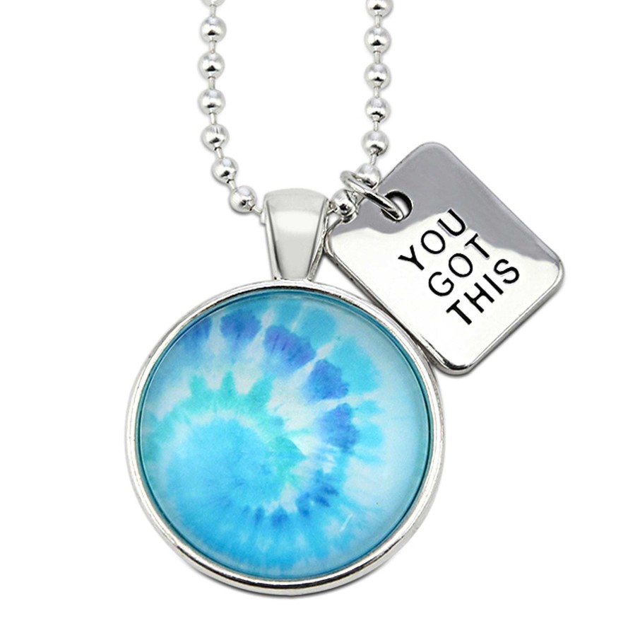 Jewellery Papa Glewy | Teal Collection - Bright Silver 'You Got This' Necklace - Tie Dye Swirl (12432)