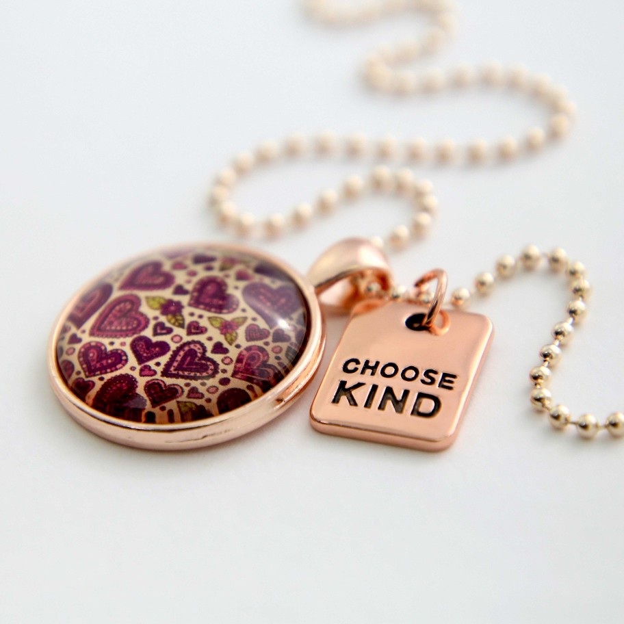 Jewellery Papa Glewy | Spring - 'Choose Kind' Rose Gold Necklace - Heart Patch - (10562)