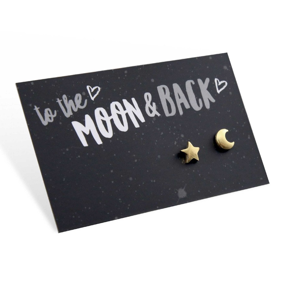 Jewellery Cute Stud Earrings | To The Moon & Back - Plated Stud Earrings - Gold (9706)