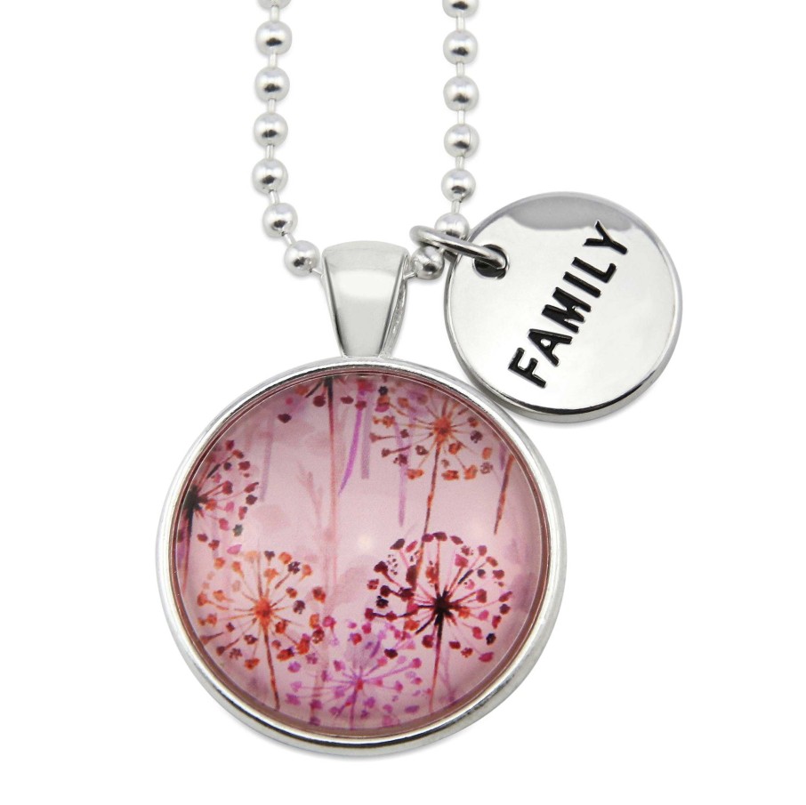 Jewellery Papa Glewy | Pink Collection - Bright Silver 'Family' Necklace - Pink Wish (10935)