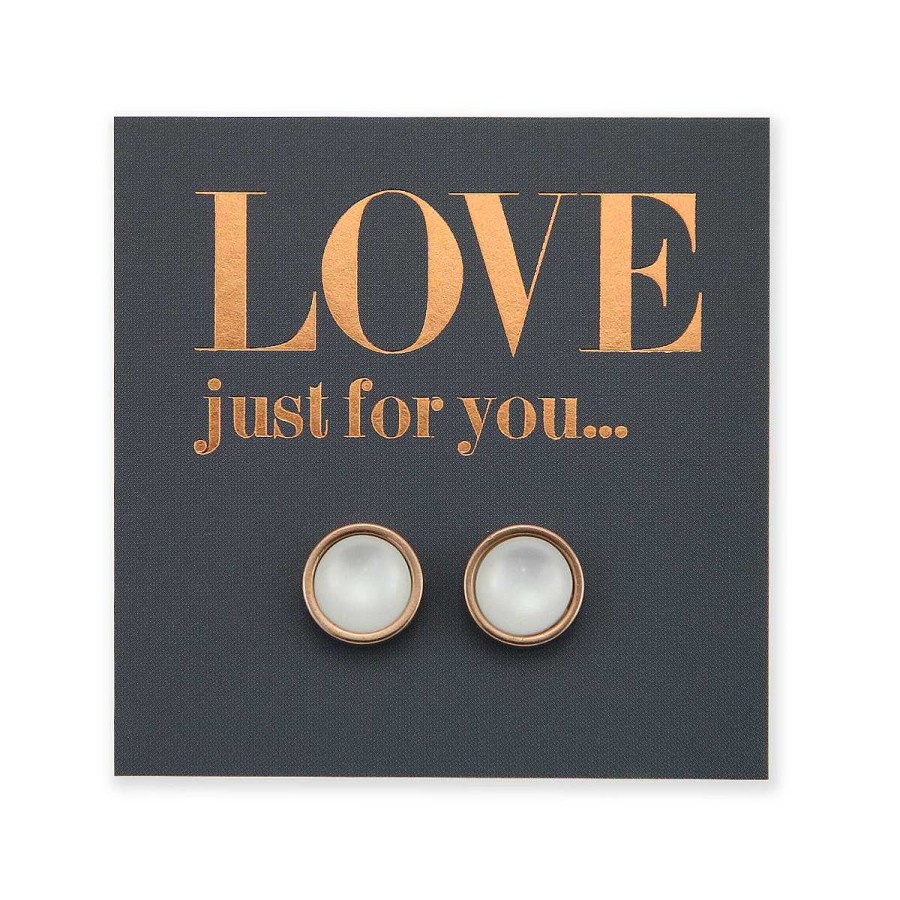 Jewellery Stainless Steel Circle Studs | Love Just For You - Rose Gold Stainless Steel 8Mm Circle Studs - White Pearl Resin (11811)