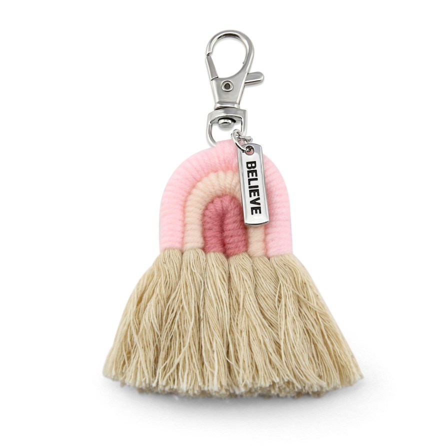 Accessories 50% Off | Mini Handwoven Rainbow Keyring / Bag Accessory 'Believe' In Silver - Rosa (7020-1)