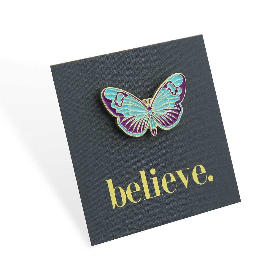 Accessories Accessories | Lovely Pins! Believe - Teal & Purple Butterfly Enamel Badge Pin - (10933)