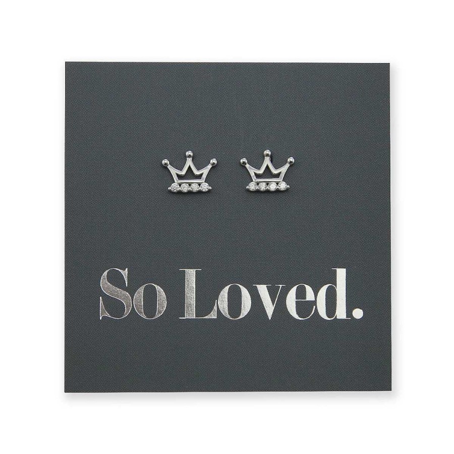 Jewellery Sterling Silver Studs | Regal Crown Studs - Sterling Silver + Cz - So Loved (8904-F)