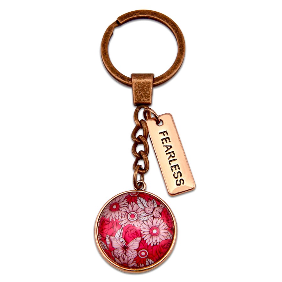 Accessories Papa Glewy | Pink Collection - Vintage Rose Gold 'Fearless' Keyring - Butterfly Patch (10542)