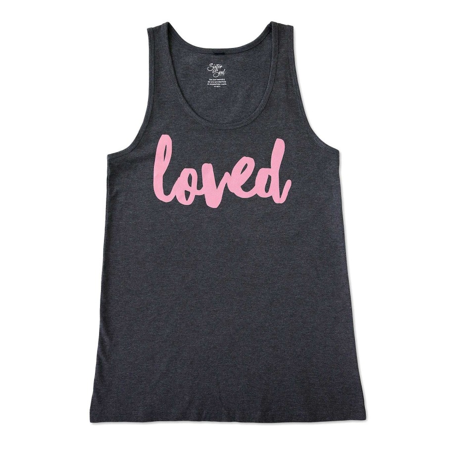 Apparel 50% Off | Loved Tank - Charcoal Marle - Dusty Blush Pink Print