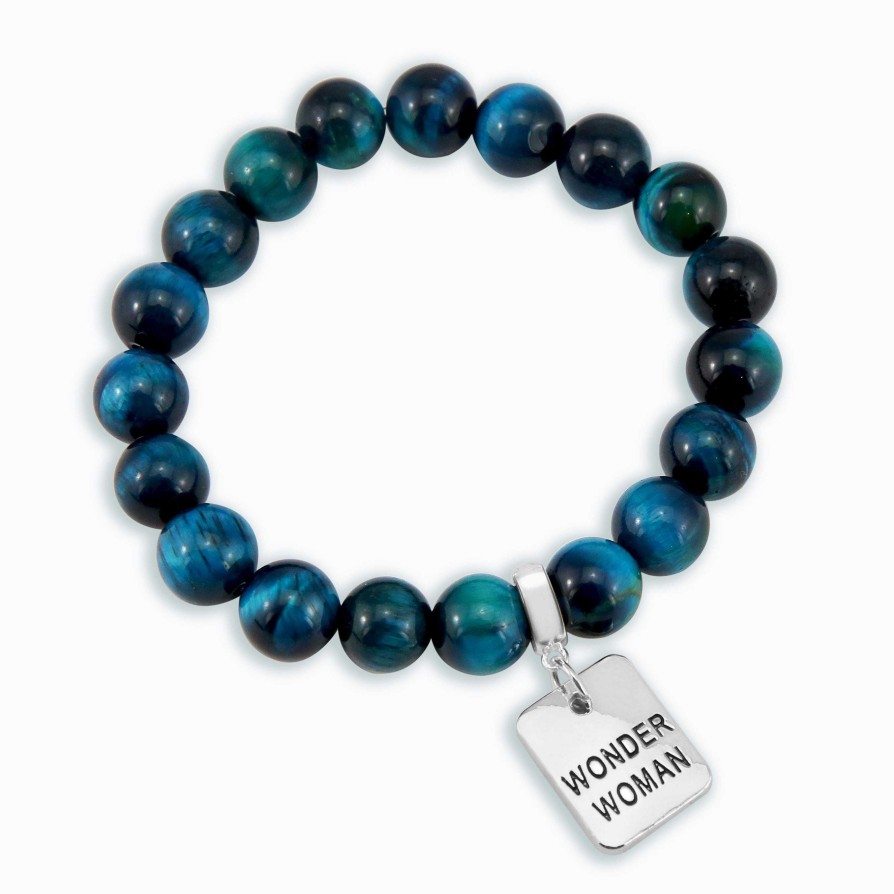 Jewellery Bracelets | Precious Stones - Teal Tigers Eye 10Mm Bead Bracelet - With Word Charms (3004)