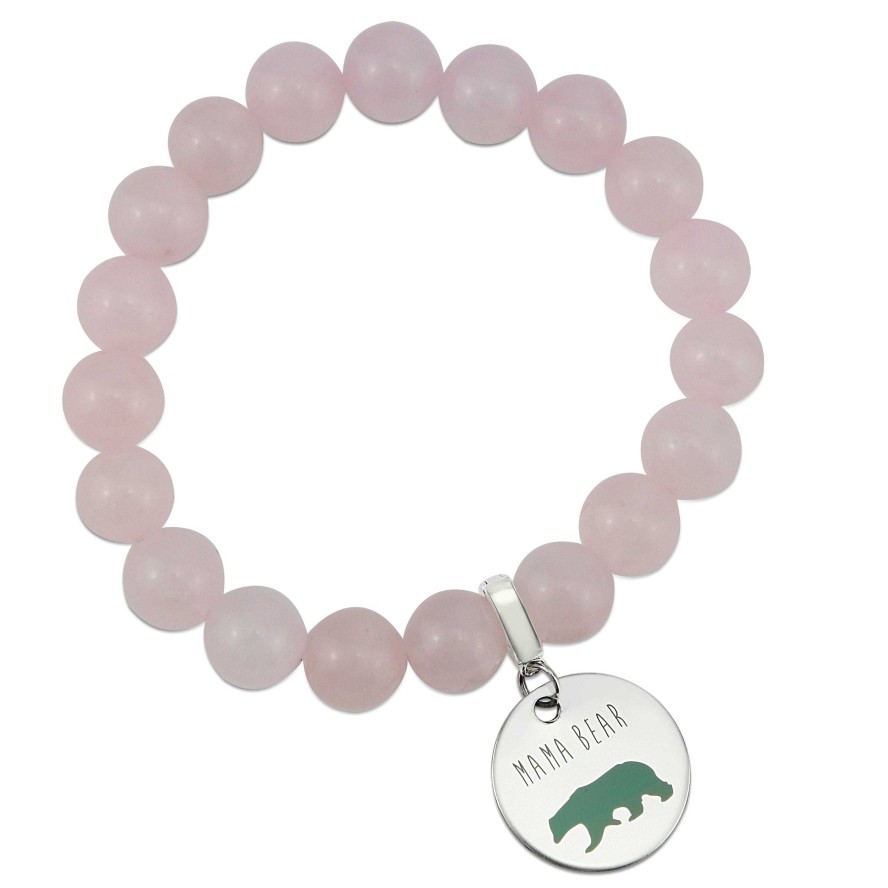 Jewellery Bracelets | Stone Bracelet ' Mama Bear ' Rose Quartz - Chunky 10Mm Beads (10161)