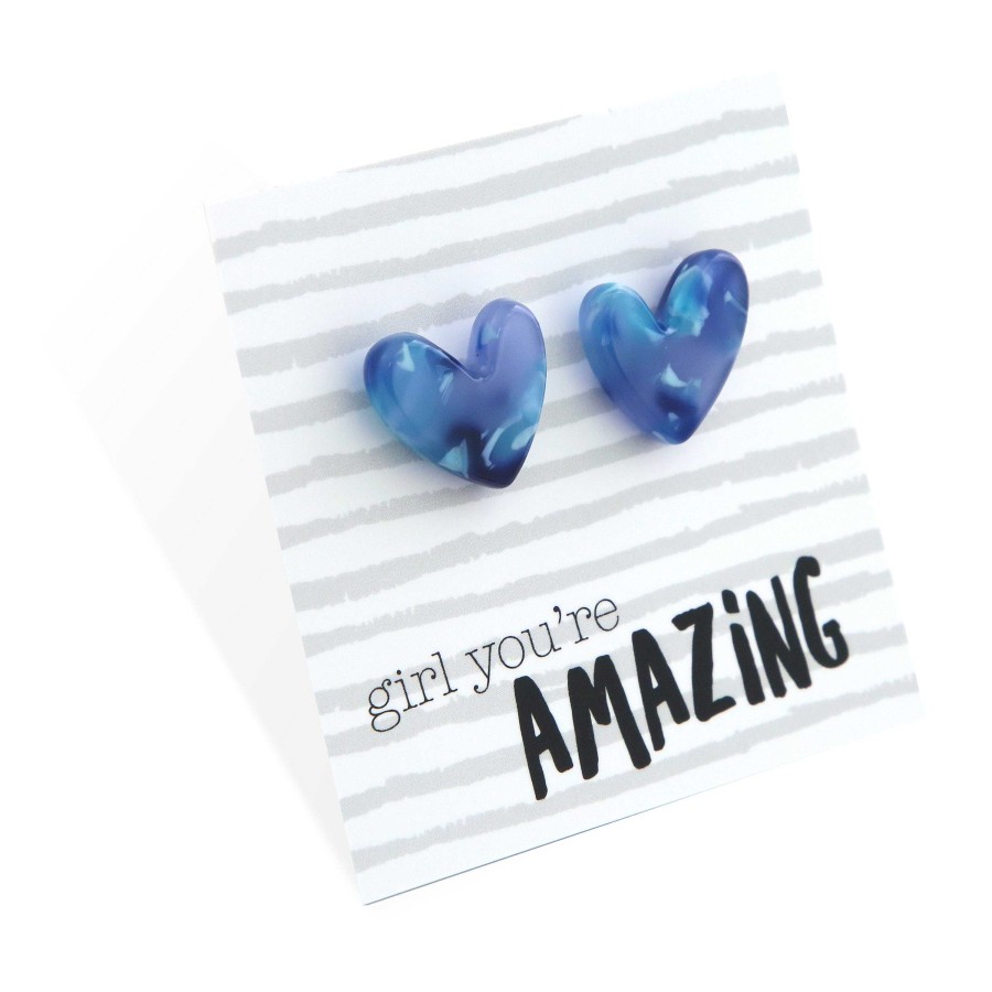 Jewellery Statement Earrings | Girl, You'Re Amazing - Resin Heart Studs - Breezy (12743)