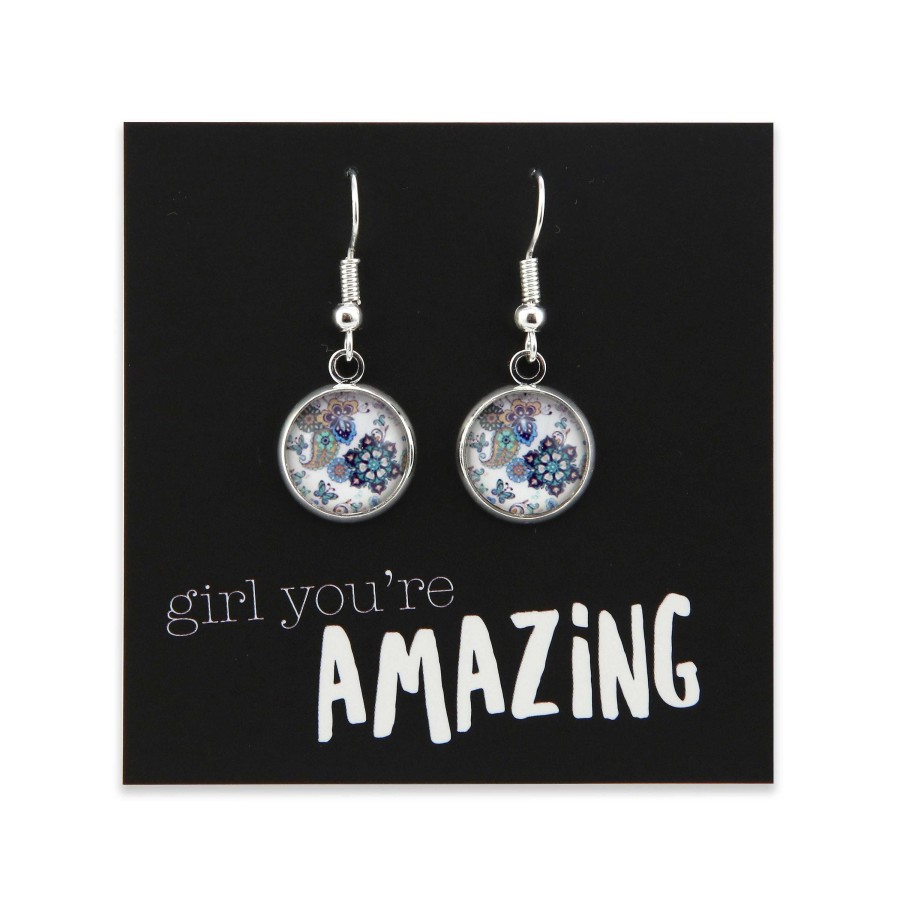 Jewellery Circle Drop Dangles | Boho Collection - Girl You'Re Amazing - Bright Silver Dangle Earrings - Rhapsody (12363)